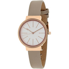 Skagen Women's Watch - Ancher Quartz Silver Tone Dial Cream Leather Strap | SKW2481