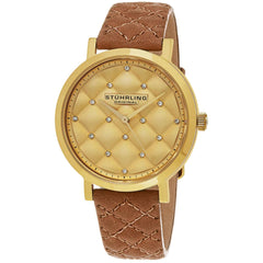 Stuhrling Women's Watch - Audrey Quartz Gold Tone Dial Brown Leather Strap | 462.02