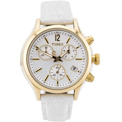 Timex Women's Watch - Classic Yellow Gold Case White Dial Leather Strap | T2P418