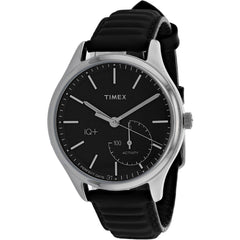 Timex Men's Watch - iQ+ Move Silver Tone Case Black Dial Leather Strap | TW2P93200