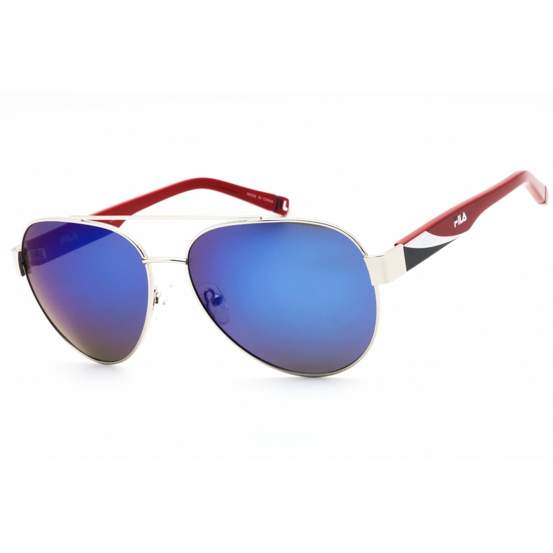 Fila Unisex Sunglasses - Blue Lens Silver Metal Aviator Full 