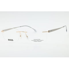 Hugo Boss Men's Eyeglasses - Gold Grey Metal Rectangular Frame | BOSS 1424 02F7 00