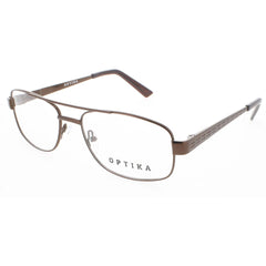 Optika Unisex Eyeglasses - Brown Metal Pilot Full Rim Frame Demo Lens | OM 102 BRN 56