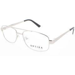 Optika Unisex Eyeglasses - Silver Metal Pilot Full Rim Frame Demo Lens | OM 102 SIL 56