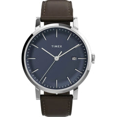 Timex Men's Watch - Midtown Quartz Blue Dial Brown Leather Strap Date | TW2V36500