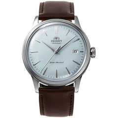 Orient Men's Watch - Bambino Power Reserve Light Blue Dial Brown Strap | RA-AC0M14L