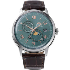 Orient Men's Watch - Bambino Automatic Green Dial Brown Strap Day-Date | RA-AK0805E