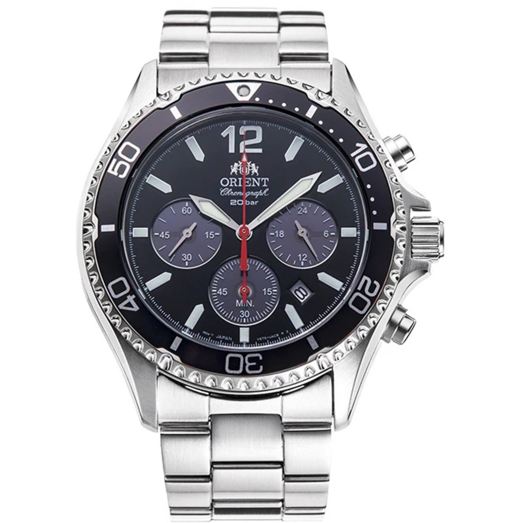 Oriental フルブローグ 6.5 Orient Men's Watch - Mako Chronograph Black Dial Silver Steel