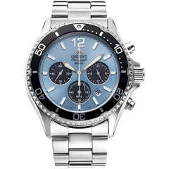 Orient Men's Watch - Mako Chronograph Sky Blue and Black Dial Bracelet | RA-TX0206L