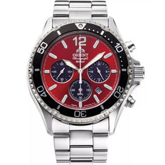 Orient Men's Watch - Mako Chronograph Red and Blue Dial Steel Bracelet | RA-TX0207R
