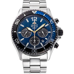 Orient Men's Watch - Mako Chronograph Blue and Black Dial Silver Bracelet | RA-TX0208L