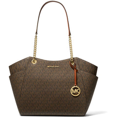 Michael Kors Women's Shoulder Bag - Jet Set Logo Print Canvas, Brown | 35S4GTVT3B-200