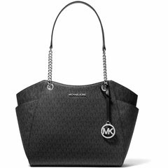 Michael Kors Women's Shoulder Bag - Jet Set Logo Print Canvas, Black | 35S4STVT3B-001