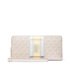 Michael Kors Women's Wallet - Jet Set Logo Print Canvas, Pale Gold | 35F4GTVE7B-740