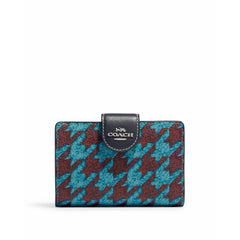Coach Women's Wallet - Houndstooth Print Teal and Wine Medium Corner Zip | CJ680-SVVRX