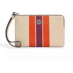 Coach Women's Wristlet - Ivory Multi Refined Pebble Leather with Stripe | CAQ77-SVIO