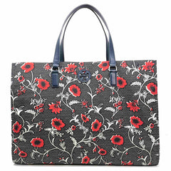 Tory Burch Women's Shoulder Tote - Navy and Red Retro Batik Printed | 139366-417