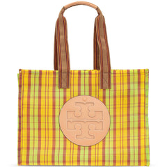 Tory Burch Women's Tote - Ella Yellow and Blue Mercado Plaid Mesh Market | 82706-308