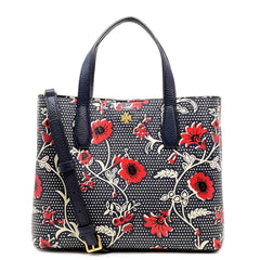 Tory Burch Women's Tote - Blake Printed Navy Red Pebbled Leather Small | 139347-417