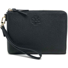 Tory Burch Women's Wristlet - Thea Black Large Pebbled Leather Zip Pouch | 60913-001