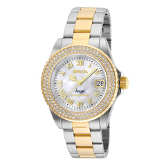 Invicta 24616 Women's Angel Crystal Accented Bezel White MOP Dial Two Tone Steel Dive Watch