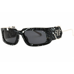 Philipp Plein Unisex Sunglasses - Marble Black Full Rim Rectangular | SPP119M 0Z21