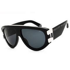 Philipp Plein Unisex Sunglasses - Shiny Black Acetate Full Rim Pilot | SPP127M 0700