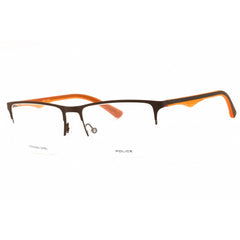 Police Men's Eyeglasses - Shiny Dark Brown Metal Half Rim Square Frame | VPL398 090L
