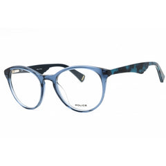 Police Women's Eyeglasses - Shiny Transparent Blue Acetate Round Frame | VPL764 0955