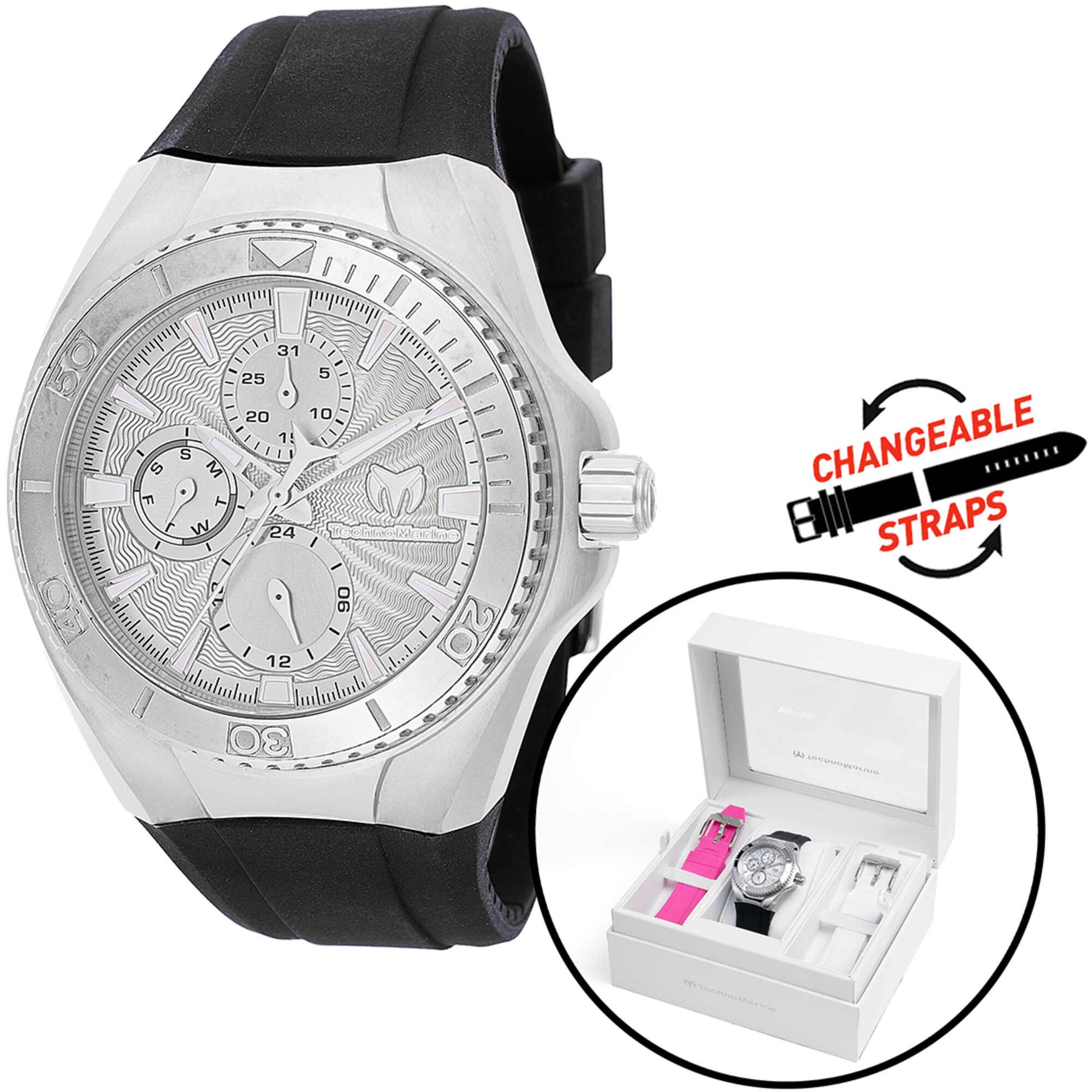 Technomarine Cruise Chrono Silver Dial Amazon.com: Technomarine TM-118107 Cruise Pave Unisex 45mm  main image 2