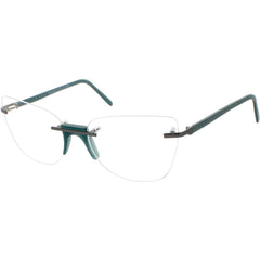 Andy Wolf Women's Eyeglasses - Green Metal/Acetate Cat Eye Rimless Frame | Priya D