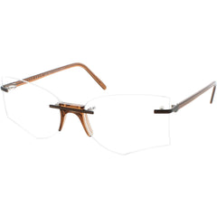 Andy Wolf Women's Eyeglasses - Brown Metal/Acetate Irregular Rimless Frame | Zariah E