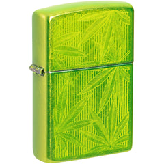 Zippo Windproof Lighter - Iced Process Cannabis Leaf Design in Lurid Green | 46269