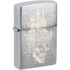 Zippo Windproof Lighter - Skull Castle Design Classic Brushed Chrome Finish | 46477