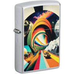 Zippo Windproof Lighter - Trippy Travel Design Classic Satin Chrome Finish | 46578