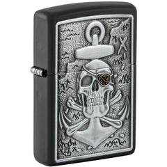 Zippo Windproof Pocket Lighter - Skull Anchor Emblem Black Silver Finish | 48122
