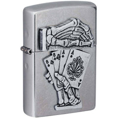 Zippo Windproof Pocket Lighter - Dead Mans Hand Emblem Design Silver Finish | 49536