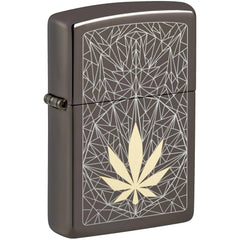 Zippo Windproof Pocket Lighter - Cannabis Design Metallic Black Ice Finish | 48384