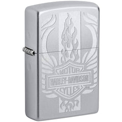 Zippo Windproof Lighter - Harley-Davidson Flaming Logo Satin Chrome Finish | 49660