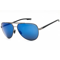 Porsche Men's Sunglasses - Gunmetal Metal Aviator Frame Blue Mirror Lens | P8935 C