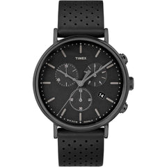 Timex Men's Watch - Fairfield Quartz Chrono Black Dial Leather Strap | TW2R26800VQ