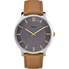 Timex Men's Watch - Metropolitan Quartz Gray Dial Brown Leather Strap | TW2R49700JT