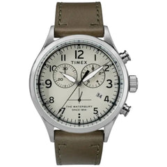 Timex Men's Watch - Waterbury Quartz Chronograph Green Leather Strap | TW2R70800VQ