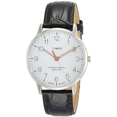 Timex Men's Watch - Waterbury Quartz White Dial Black Leather Strap | TW2R71300VQ