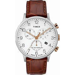 Timex Men's Watch - Waterbury Quartz Chrono White Dial Leather Strap | TW2R72100VQ