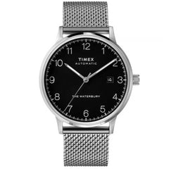 Timex Men's Watch - Waterbury Automatic Black Dial Silver Tone Bracelet | TW2T70200ZV