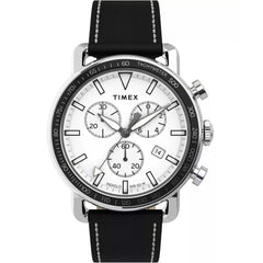 Timex Men's Watch - Port Chronograph White Dial Black Leather Strap | TW2U02200VQ