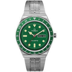 Timex Men's Watch - Q Reissue Rotating Bezel Green Dial Steel Bracelet | TW2U61700ZV