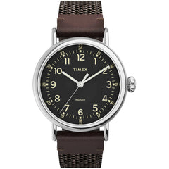 Timex Men's Watch - Standard Black Dial Brown Leather and Fabric Strap | TW2U89600VQ