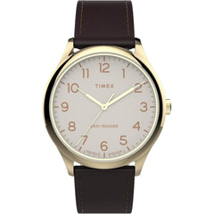 Timex Men's Watch - Easy Reader Beige Indiglo Dial Brown Leather Strap | TW2V28100VQ